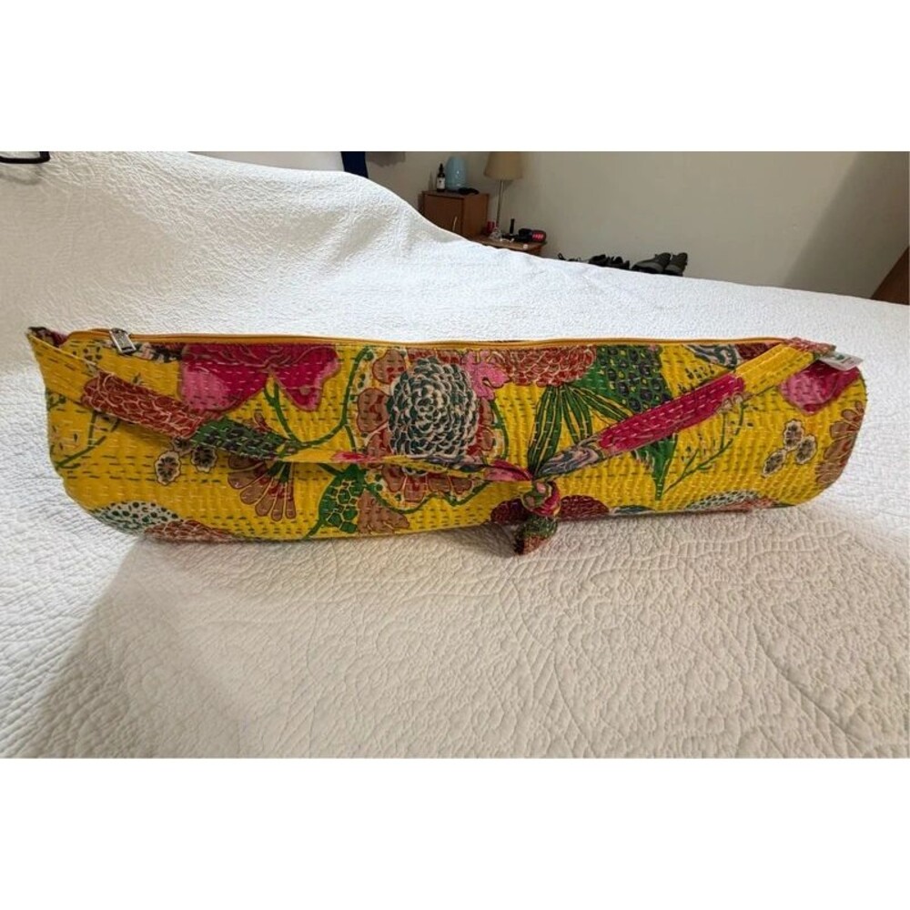Abundant Life Kantha Quilt Yoga Mat Bag Yellow Floral